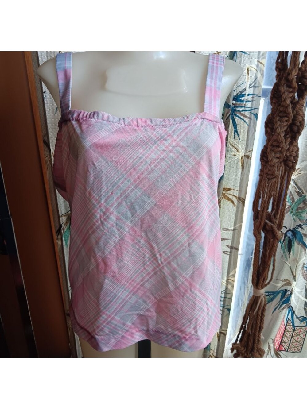 True Vintage sz 14 Large Pink & Gray Plaid Sleeveless Top Size J. Hardin Tank